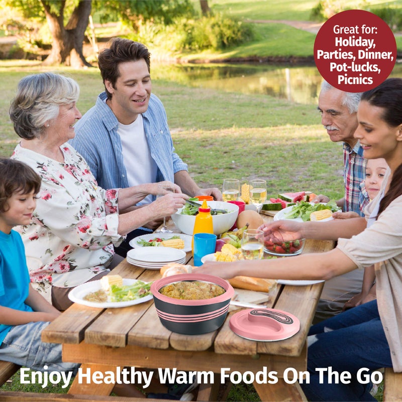 Pinnacle Large Insulated Casserole Dish with Lid 3.6 qt. Elegant Hot Pot Food Warmer/Cooler -Thermal Soup/Salad Serving Bowl Stainless Steel Hot Food Containerâ€“Best Gift Set for Moms â€“ (Pink) - Image 2